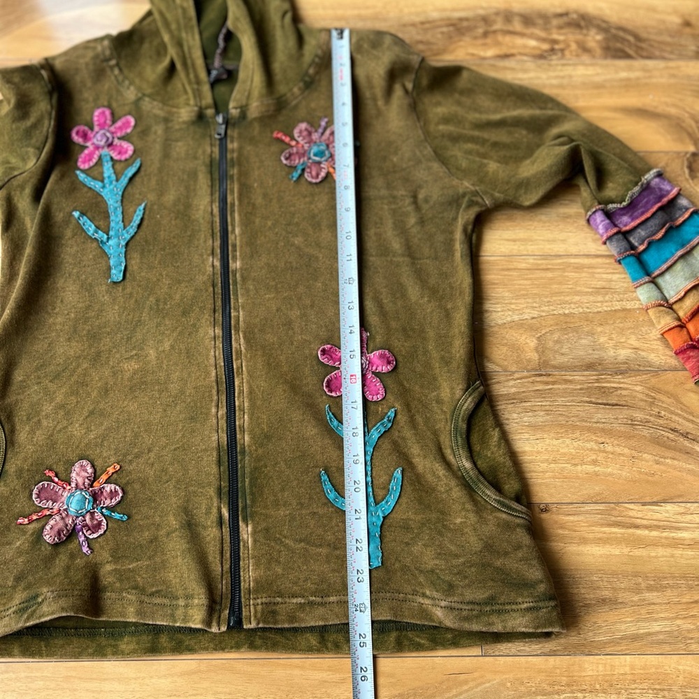 Y2 K Ark Floral 100% cotton Embroidered Women's Hoodie Jacket - Picture 7 of 9